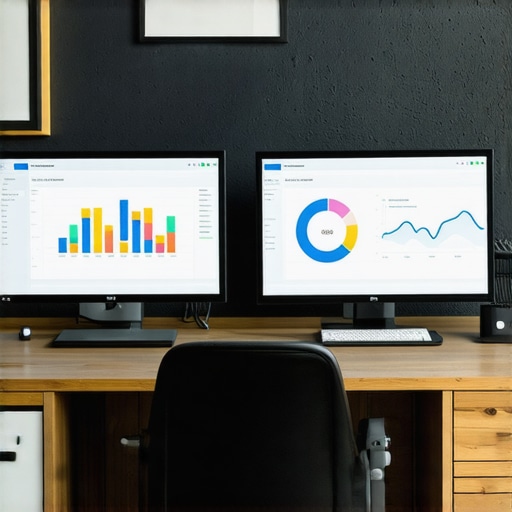 A high-tech workspace with SEO and PPC analytics dashboards