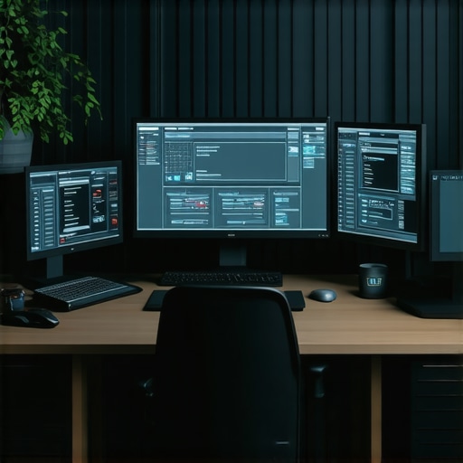 A modern workspace with AI tools and futuristic web development setup