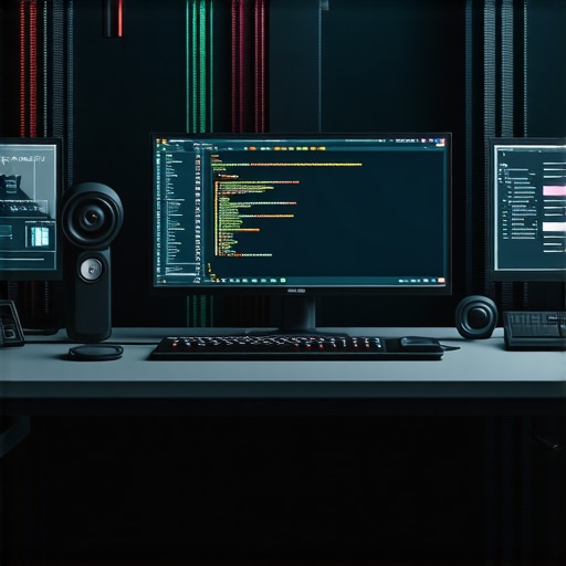 Modern workspace with coding, schema markup, and UI design tools