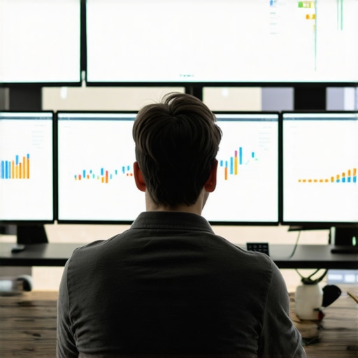 Person analyzing SEO and PPC data on multiple screens.