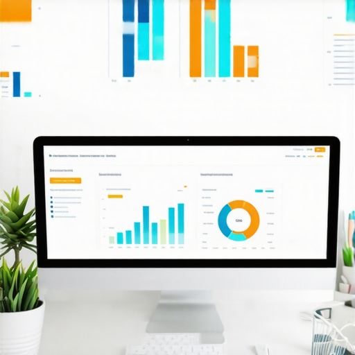 Modern workspace with analytics and branding visuals for digital marketing