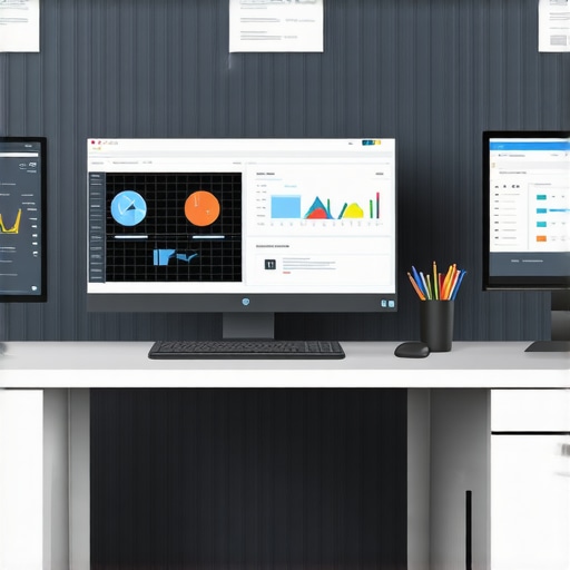 A modern digital marketing workspace with data analytics and web design tools