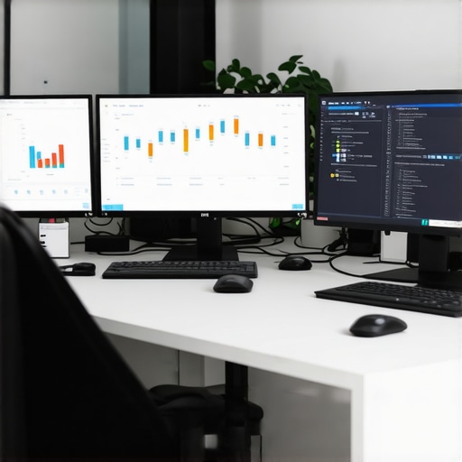 Workspace with screens displaying SEO and PPC analytics dashboards.