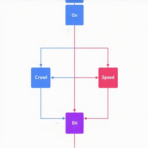 Diagram illustrating website architecture, crawlability, speed, and mobile responsiveness.