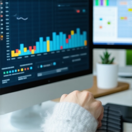 Person reviewing website analytics on a monitor with SEO tools