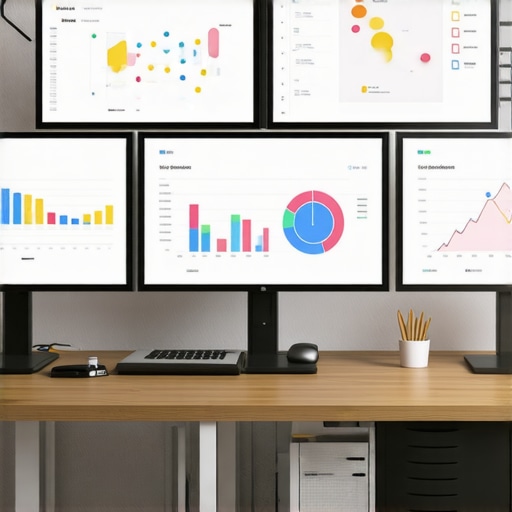Workspace showing SEO analytics dashboards and website monitoring tools.