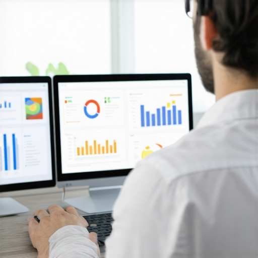 A person analyzing website performance metrics on various screens.