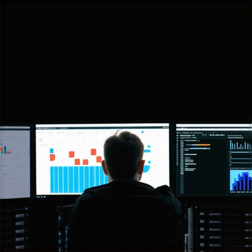 A digital marketing expert reviewing website performance data on multiple screens, focusing on SEO and PPC metrics