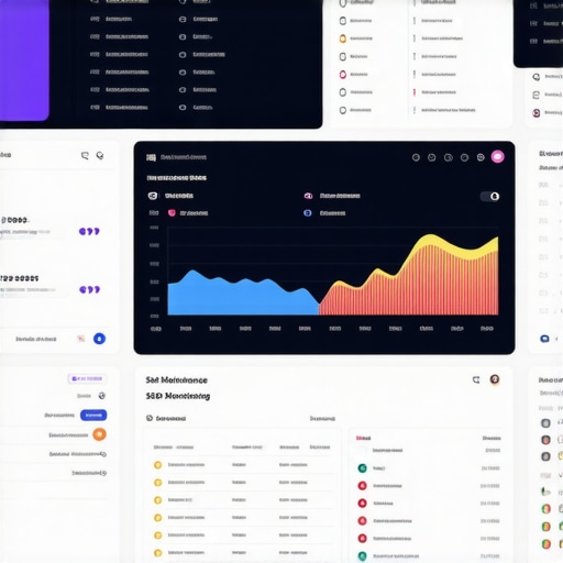 Screenshot of an advanced website management dashboard with analytics and SEO health indicators.