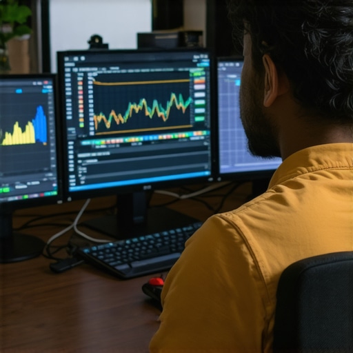 Web developer reviewing site performance stats on two screens