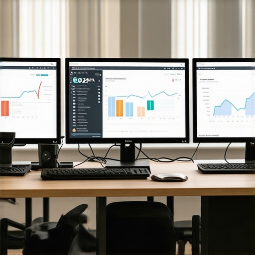 Computer screens displaying website analytics and SEO tools.