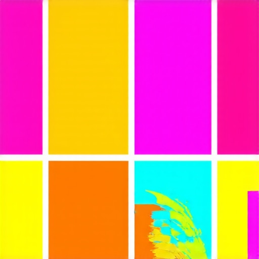 An image showcasing a vibrant color palette with branding elements and design tools.