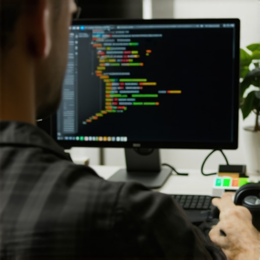 Developer working on database optimization using SQL commands on a computer