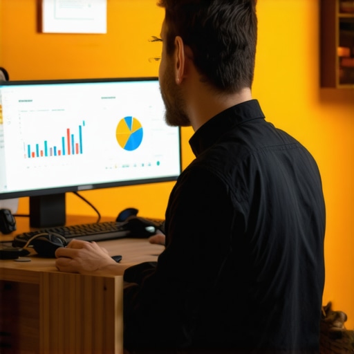 A person analyzing website data on multiple screens with charts and tools.