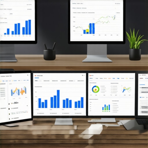 Integrated Digital Maintenance Dashboard A professional workspace showing multiple screens with SEO, analytics, and design tools working together.