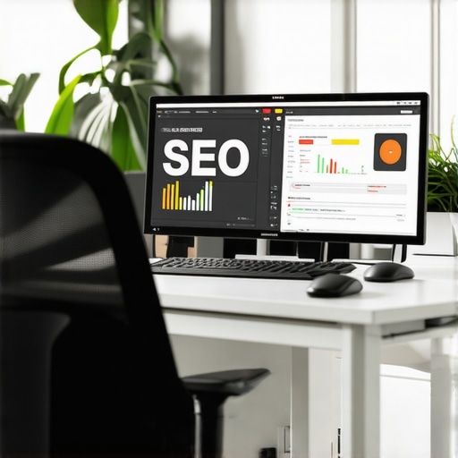 Workspace with SEO tools and analytics on monitor for website maintenance.