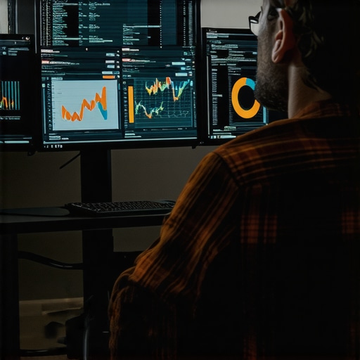 A person analyzing website and ad campaign dashboards on multiple monitors.