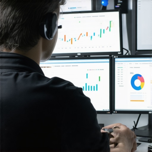 A person analyzing website metrics and performance using multiple digital tools on computer screens.