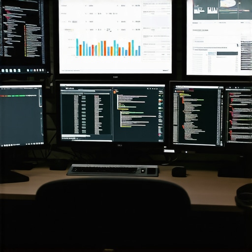 A technician managing website performance with monitoring tools and analytics dashboards.