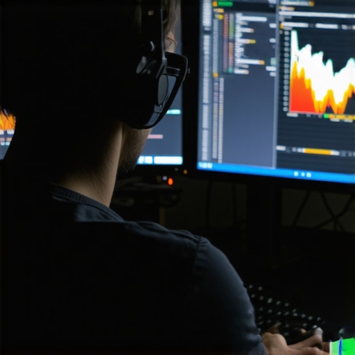 A developer reviewing website metrics on two screens, emphasizing tools used for ongoing site maintenance.