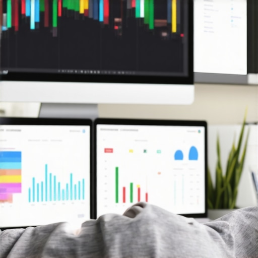 Person reviewing website analytics on screens showing SEO insights and performance metrics.