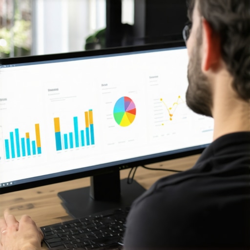 A person analyzing website performance data using SEO tools on a laptop.