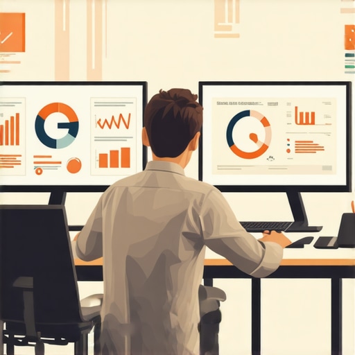 Web developer working on website performance analysis with SEO tools and security symbols