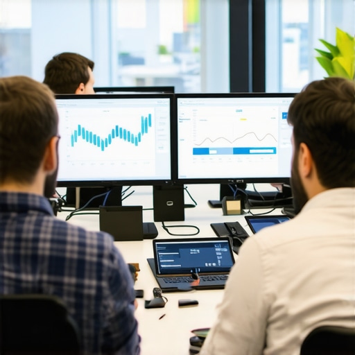 A team reviewing digital marketing performance analytics and graphs