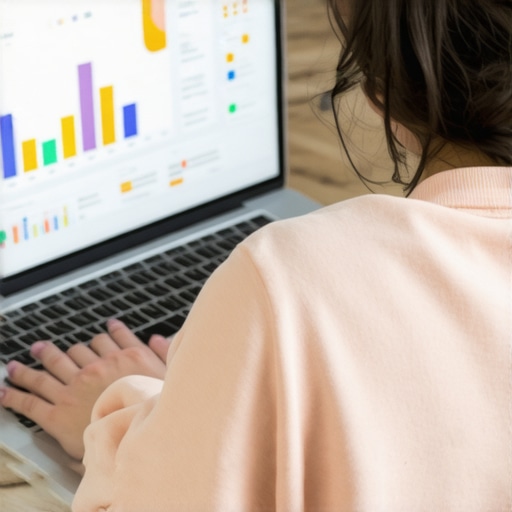 Person reviewing colorful digital marketing performance charts on a laptop.