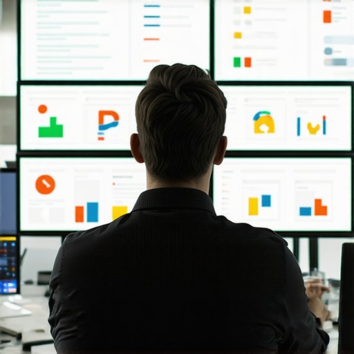 Deep Dive into Digital Marketing Nuances Strategist examining digital marketing analytics with icons of web design, branding, PPC, and SEO.