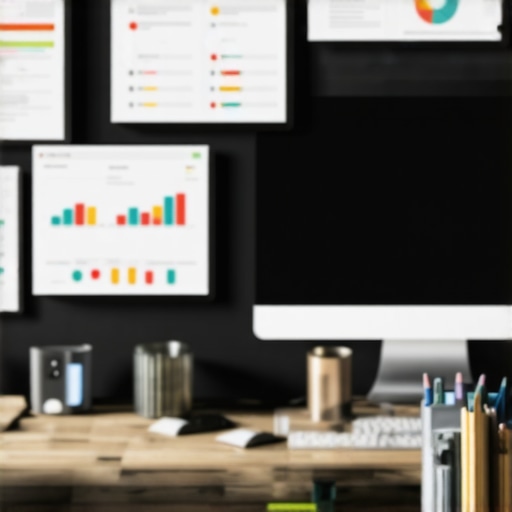 Workspace with monitors displaying SEO, PPC, and website analytics for continuous digital asset management.