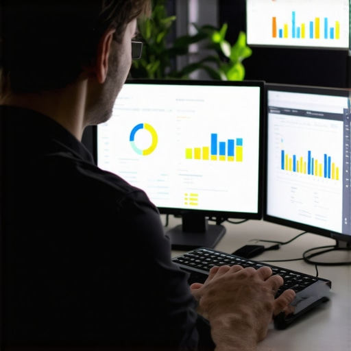 A person analyzing website analytics on multiple monitors to maintain SEO performance.