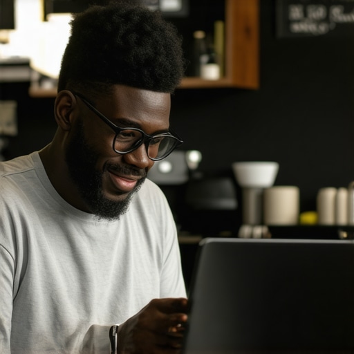 Business owner writing responses to online reviews on a laptop