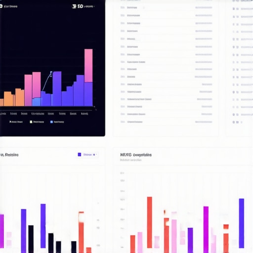 A high-tech dashboard showing analytics and metrics for PPC, SEO, and branding efforts.