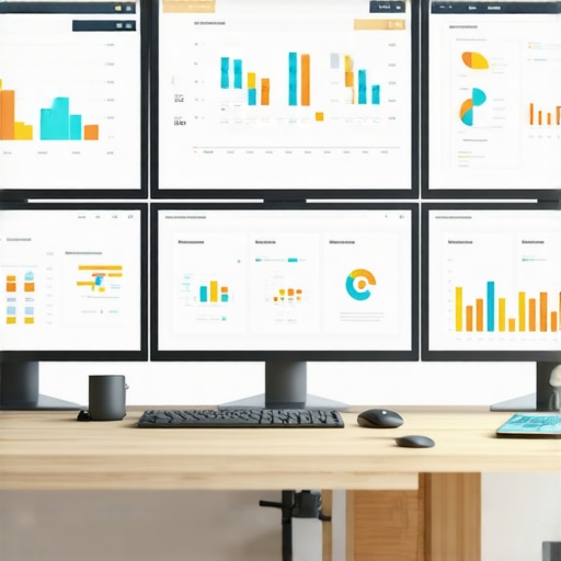 A professional workspace with screens showcasing SEO, PPC, and branding analytics for ongoing campaign maintenance.