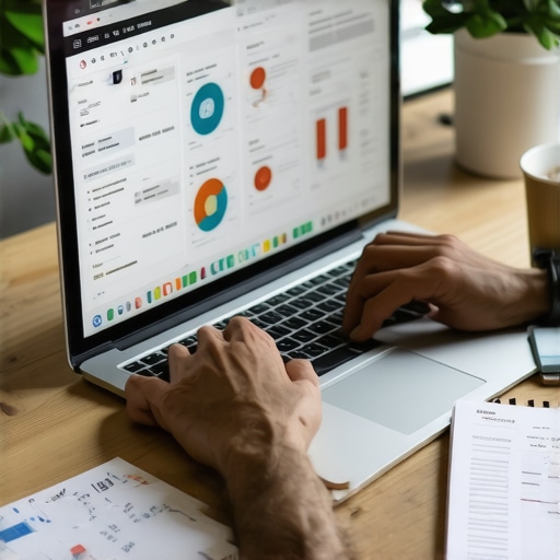 Person working on website optimization tools in a modern office setting.