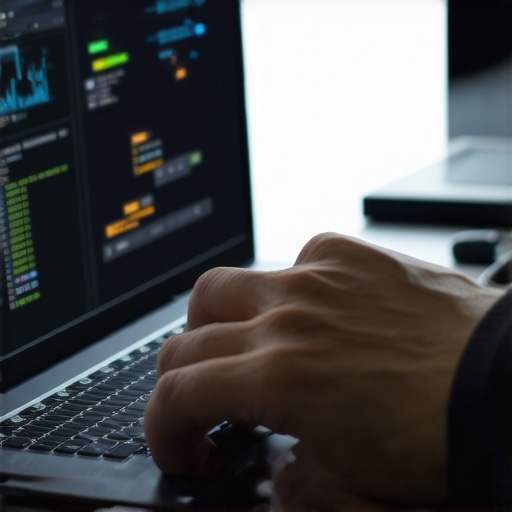 Developer reviewing server logs and debugging code on a laptop