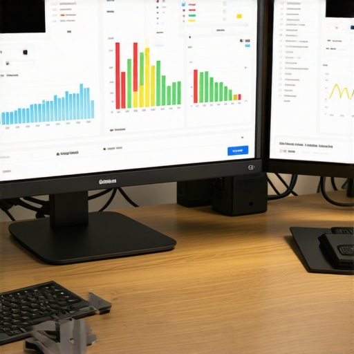 Developer using analytics tools on multiple monitors for website maintenance.