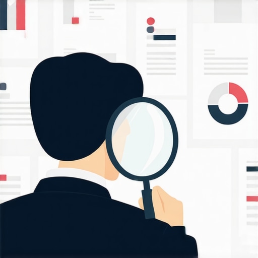 Website Content Audit Person analyzing website content with magnifying glass and charts