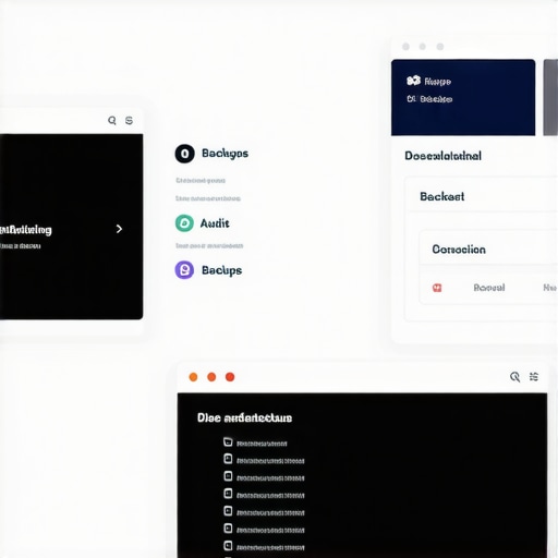 Screenshot of a dashboard with website performance, backup, and audit metrics.