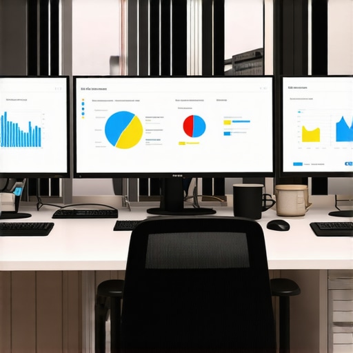 Screens showing SEO audit in progress on multiple monitors