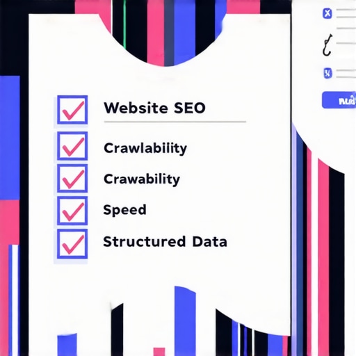 Checkmark list of technical SEO audit points for large websites.