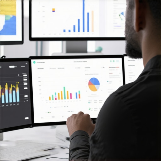 Person reviewing digital marketing analytics on multiple screens.