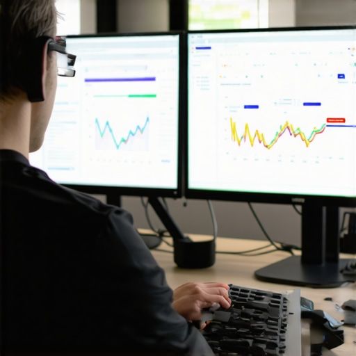 Analyzing SEO Data for Maintenance A web developer working on website analytics and SEO tools to maintain site health.