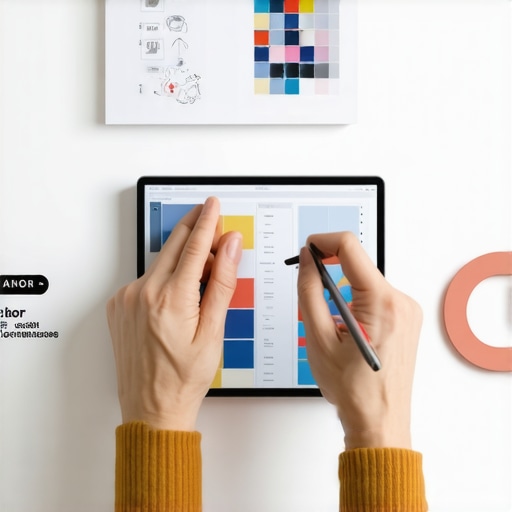Designer evaluating brand style elements on a tablet.