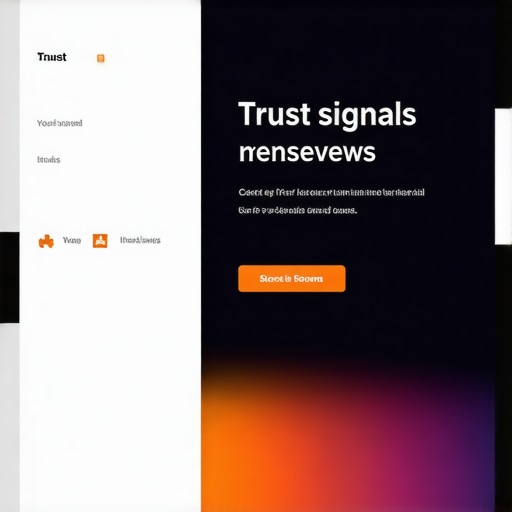 A modern website showcasing trust signals like reviews and security badges on a mobile device.
