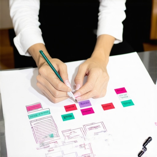 A designer developing a brand style guide on paper with markers and notes