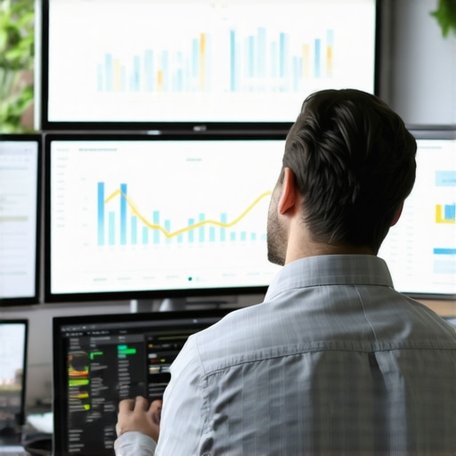 A person analyzing website analytics charts on computer screens, representing data-driven marketing efforts.
