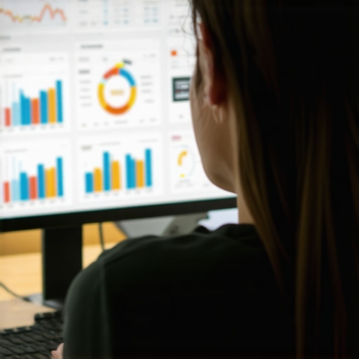 Person analyzing SEO competitor data on a laptop with charts and graphs.