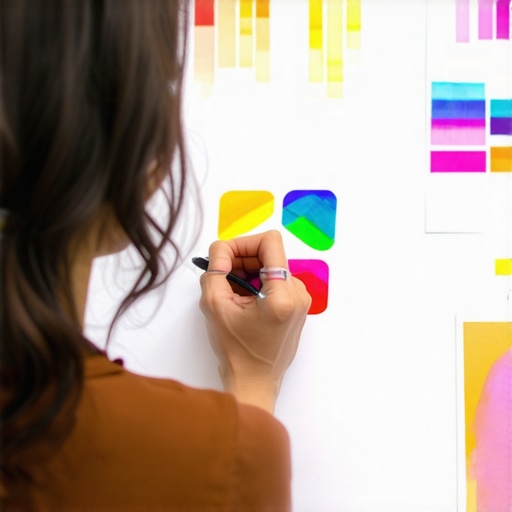 A graphic designer working on a colorful, modern logo sketch